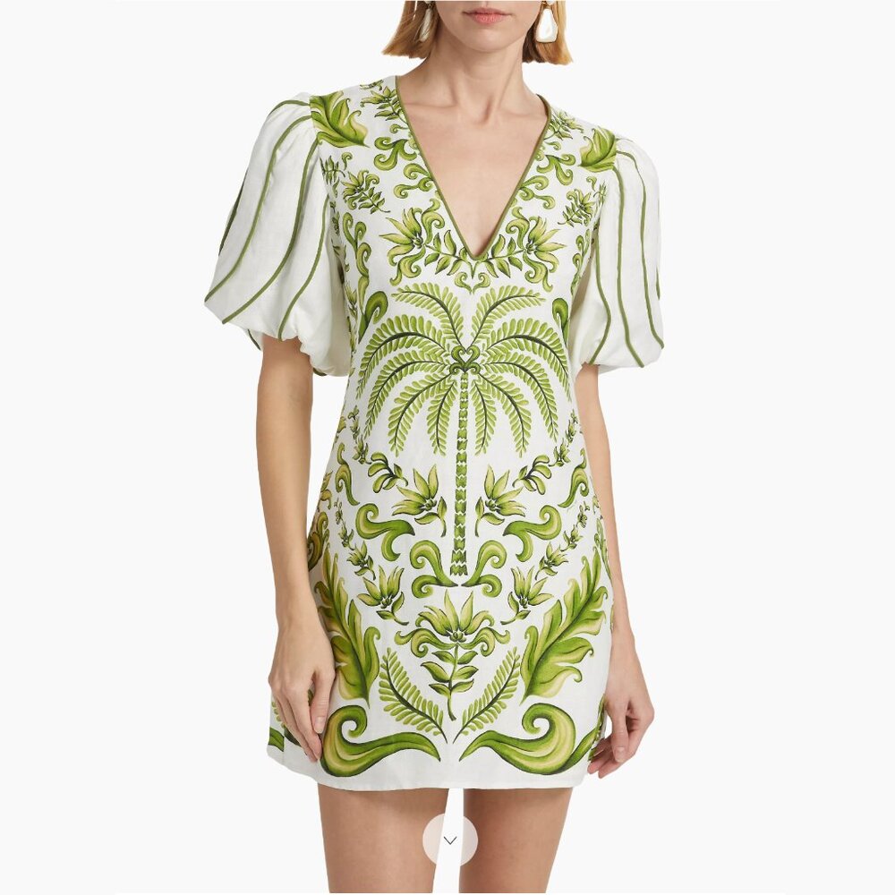FARM Rio Green and White Mini Dress